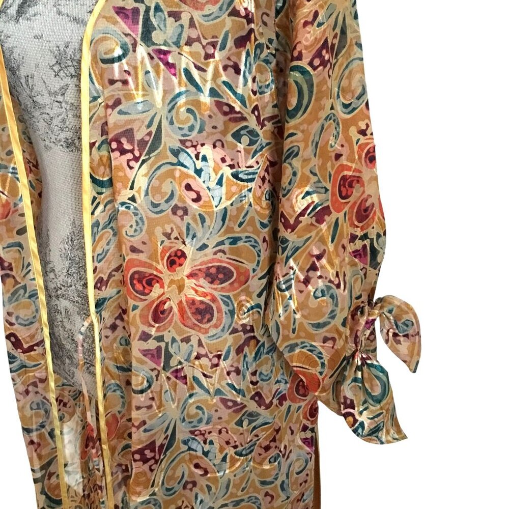 VTG Gold Label Victoria's Secret Woman Abstract Kimono Robe Satin Belt Swim S/P - Picture 8 of 13